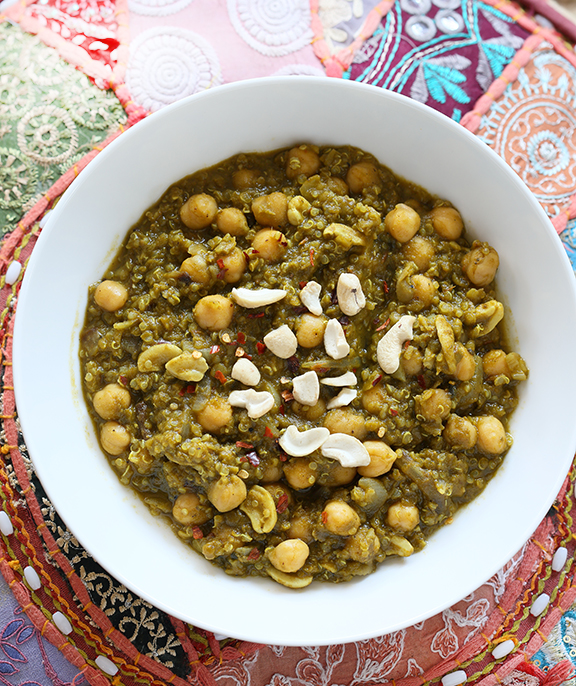Vegan Chickpea Spinach Stew with Lentils and Quinoa