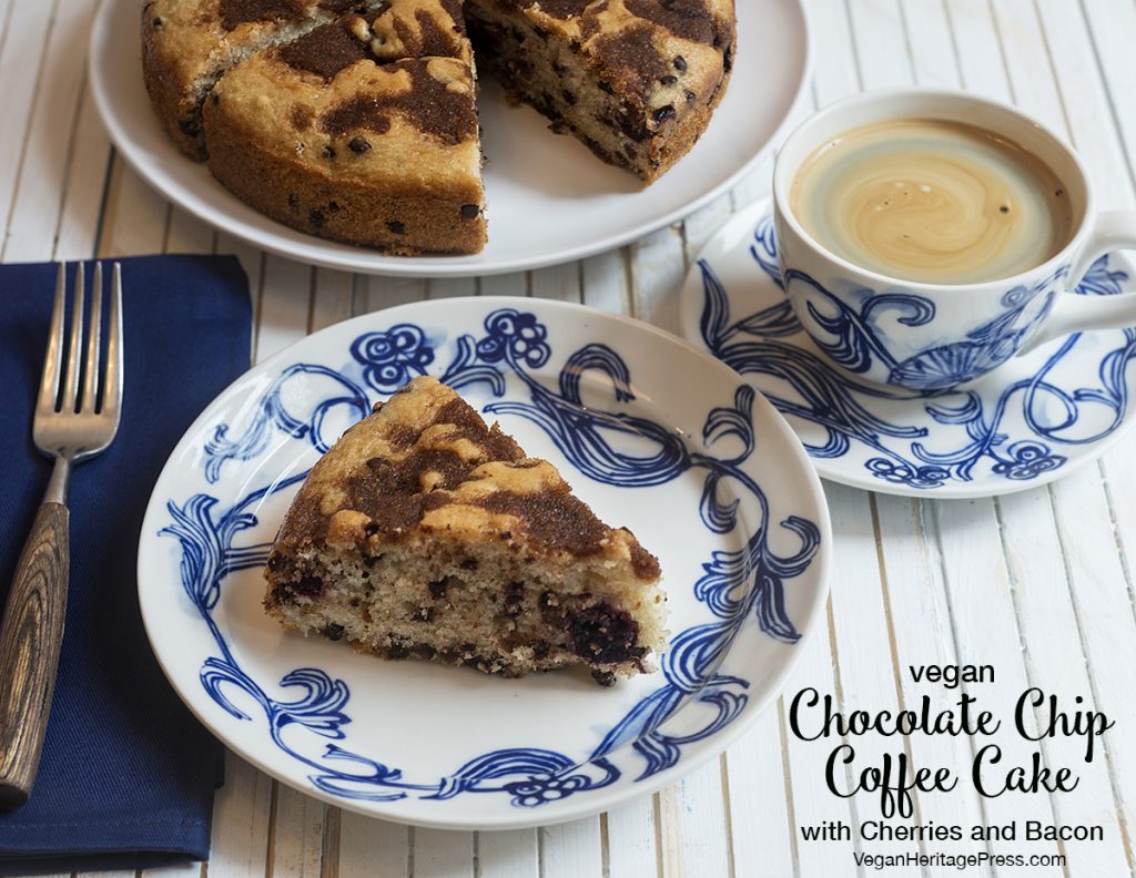 Vegan Chocolate Chip Coffee Cake with Cherries and Bacon from Baconish by Leinana Two Moons