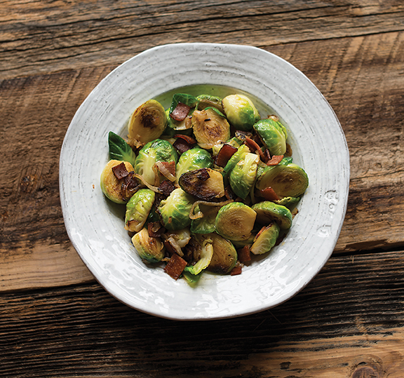 Vegan Brussels Sprouts with Bacon and Shallots | Vegan Heritage Press